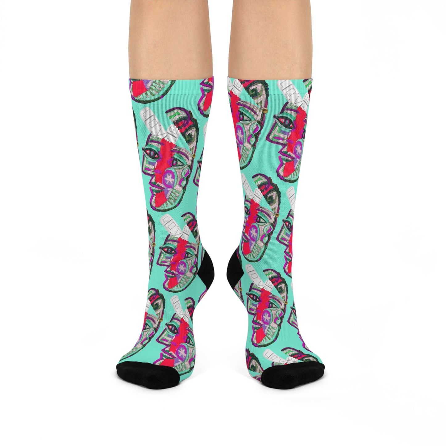 LOVE PILL Cushioned Crew Socks Teal Froth