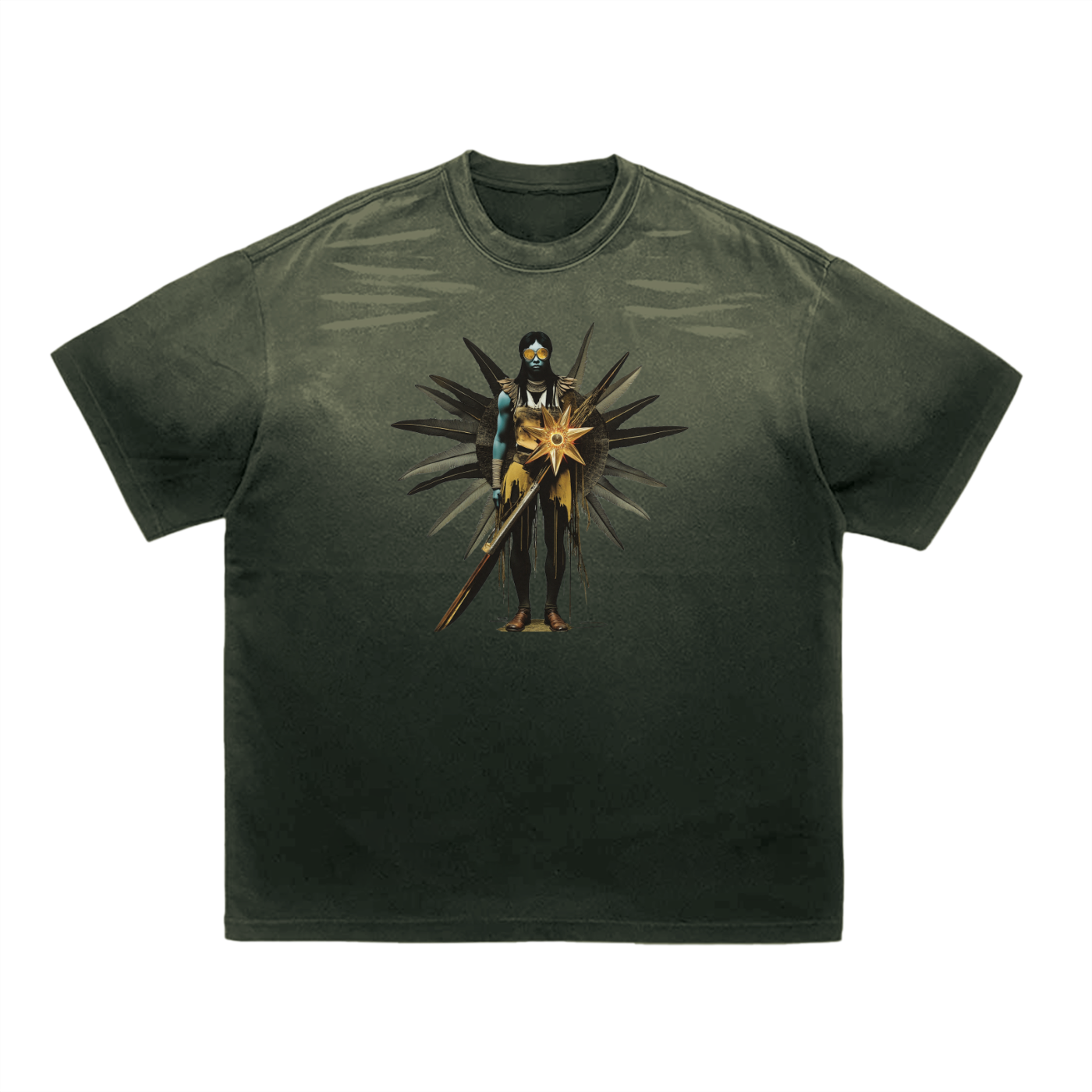 Amaru Khan Stars Deux Vintage Washed Tiger Stripes Dyed Gradient T-Shirt