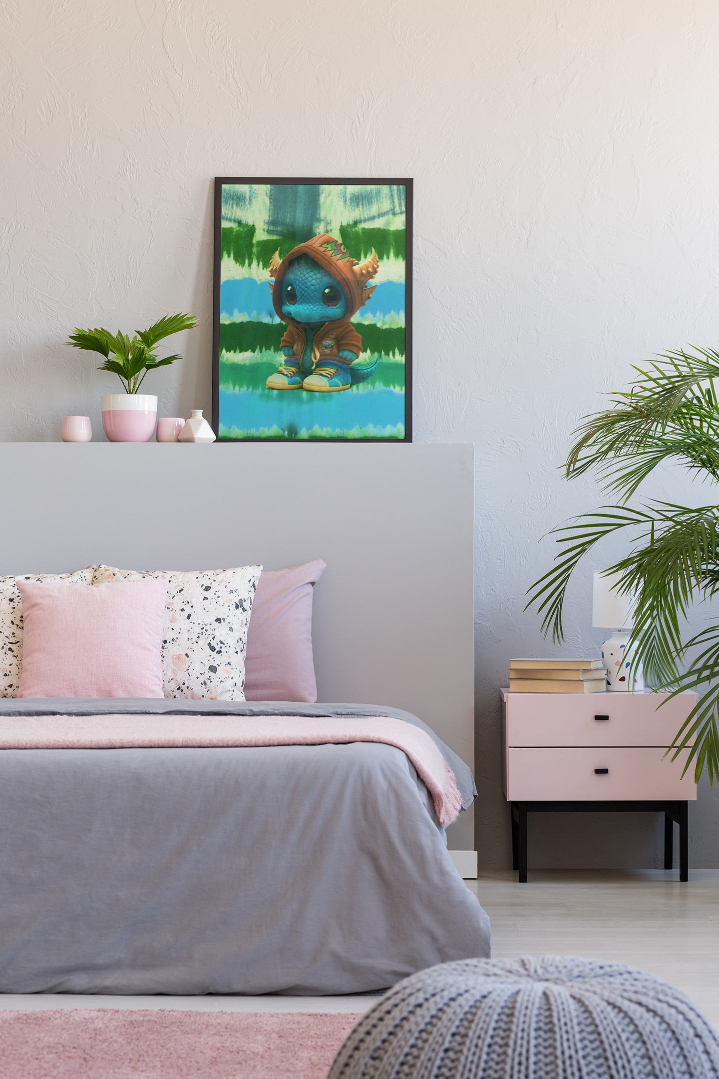 Baby Dragon Jam Aqua Matte Canvas with Black Frame