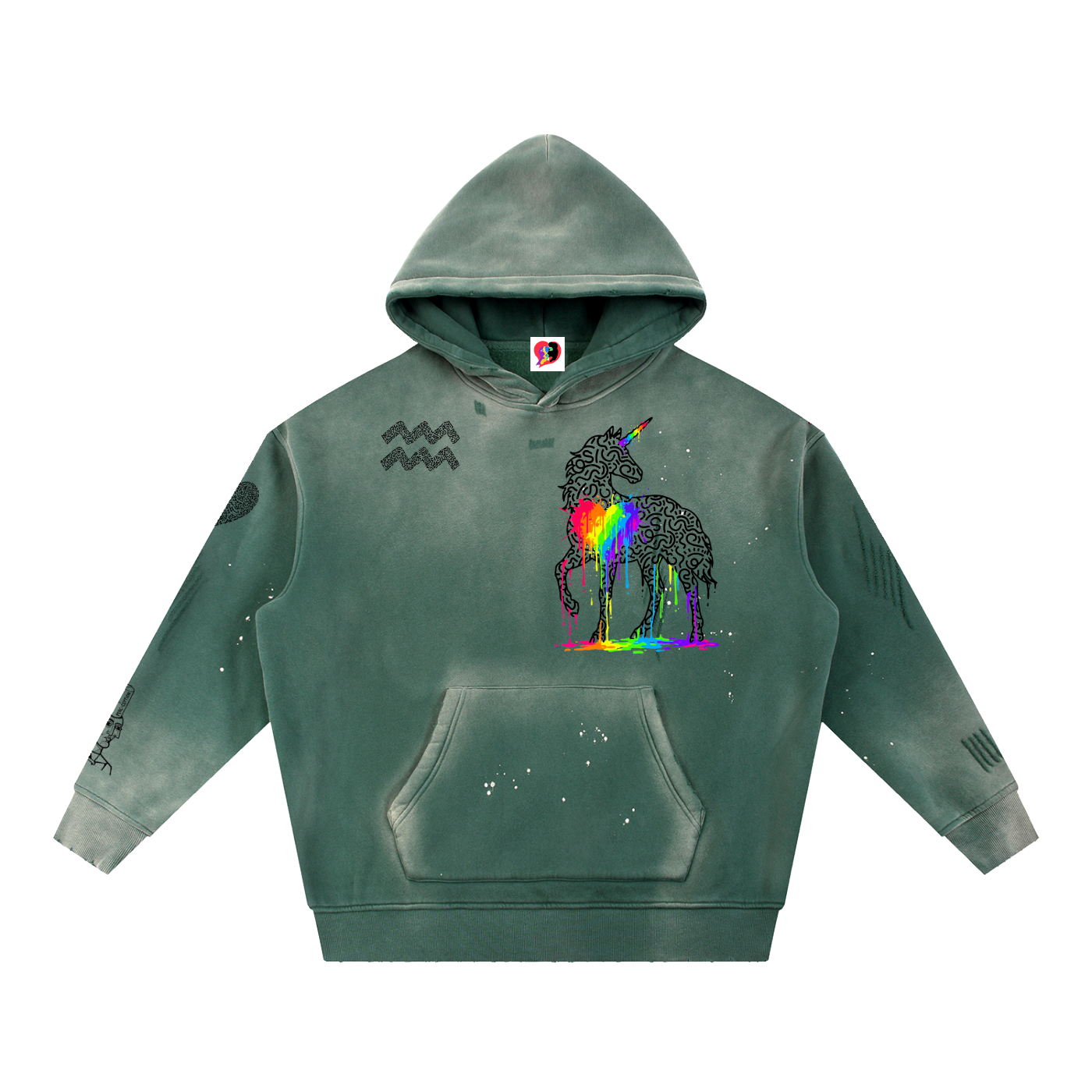 SQUIG Vintage Washed Frayed Fleece Hoodie