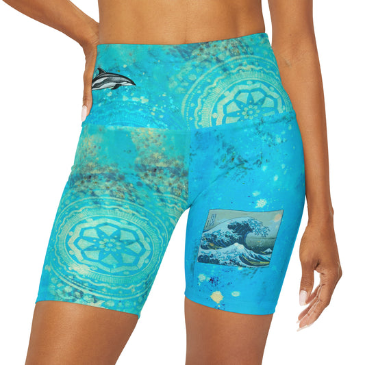 Deep Ocean High Waisted Yoga Shorts