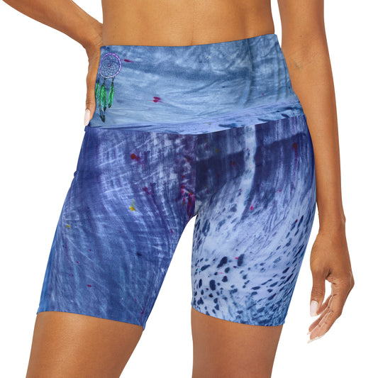 Dream Catcher Feather High Waisted Yoga Shorts