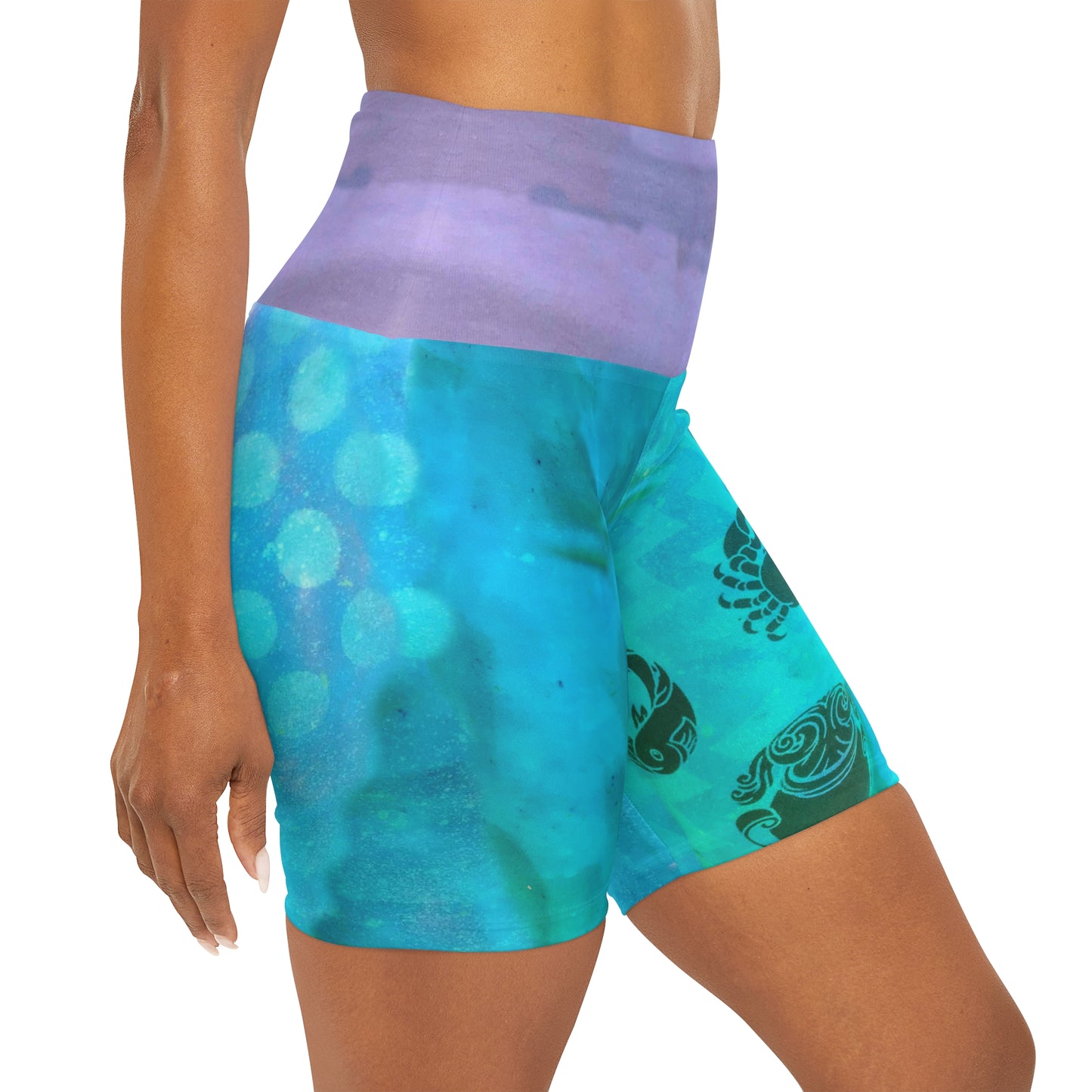 Water Dots High Waisted Yoga Shorts