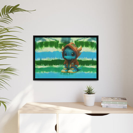 Baby Dragon Jam Aqua Matte Canvas with Black Frame