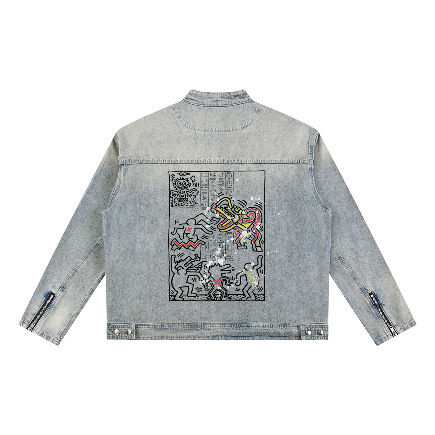 1980s Hieroglyphics Vintage Wash Zip Denim Unisex Jacket