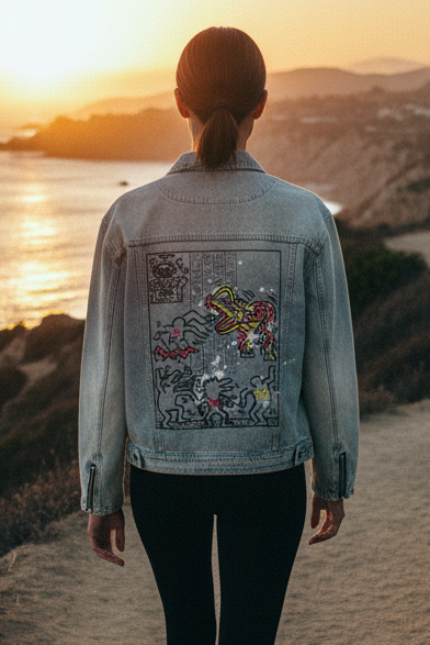 1980s Hieroglyphics Vintage Wash Zip Denim Unisex Jacket