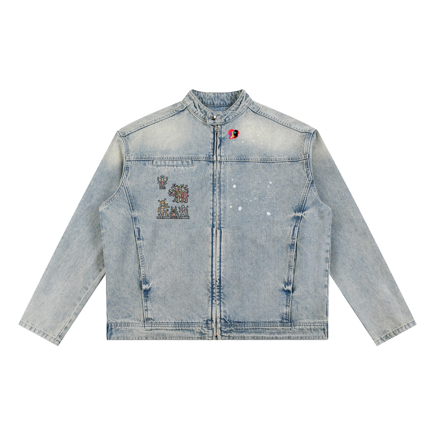 1980s Hieroglyphics Vintage Wash Zip Denim Unisex Jacket