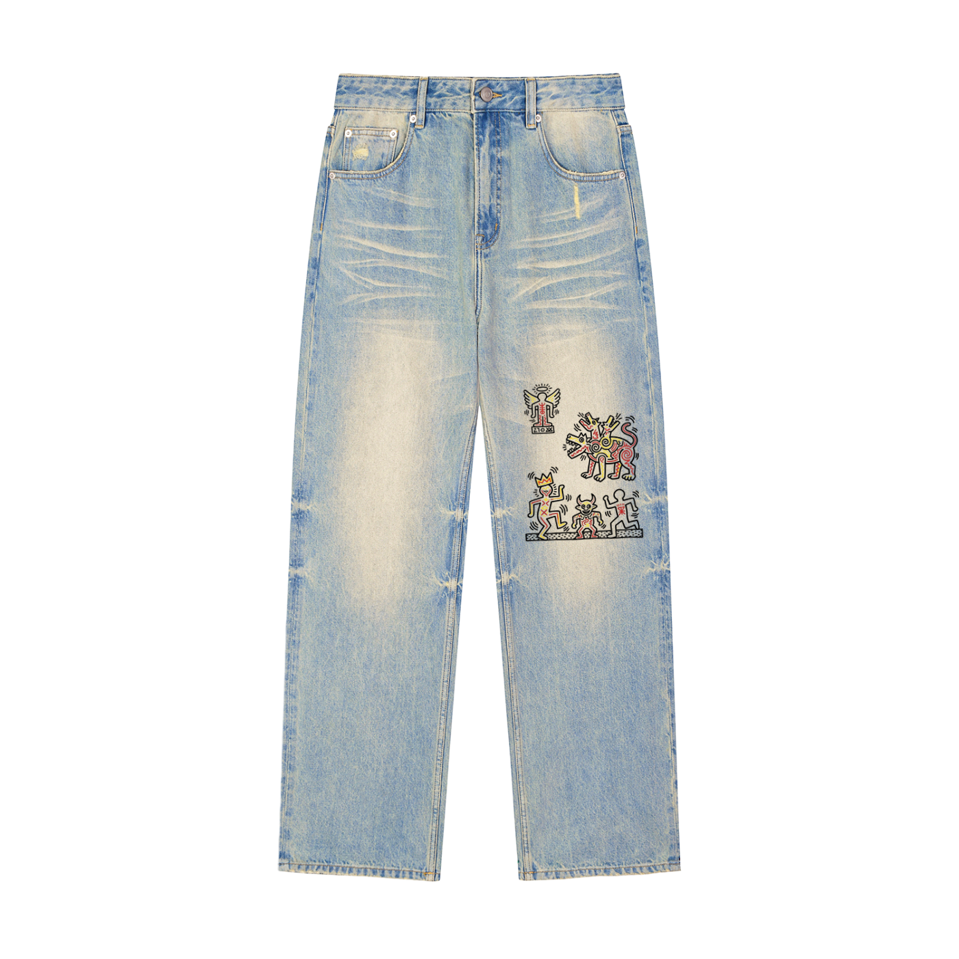 1986 Glyphs Sun Fade Raw Hem Denim Jeans
