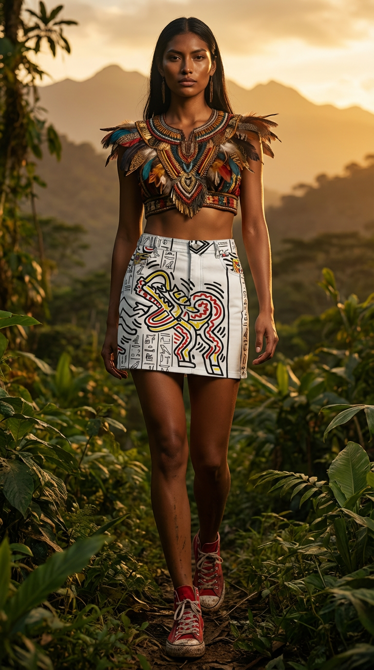 1986 Hieroglyphs Denim Mini Skirt