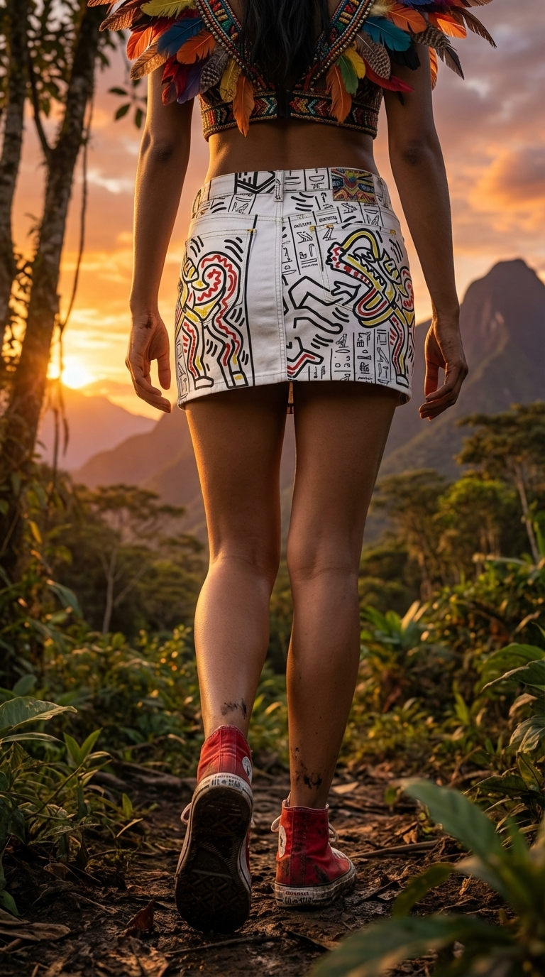 1986 Hieroglyphs Denim Mini Skirt