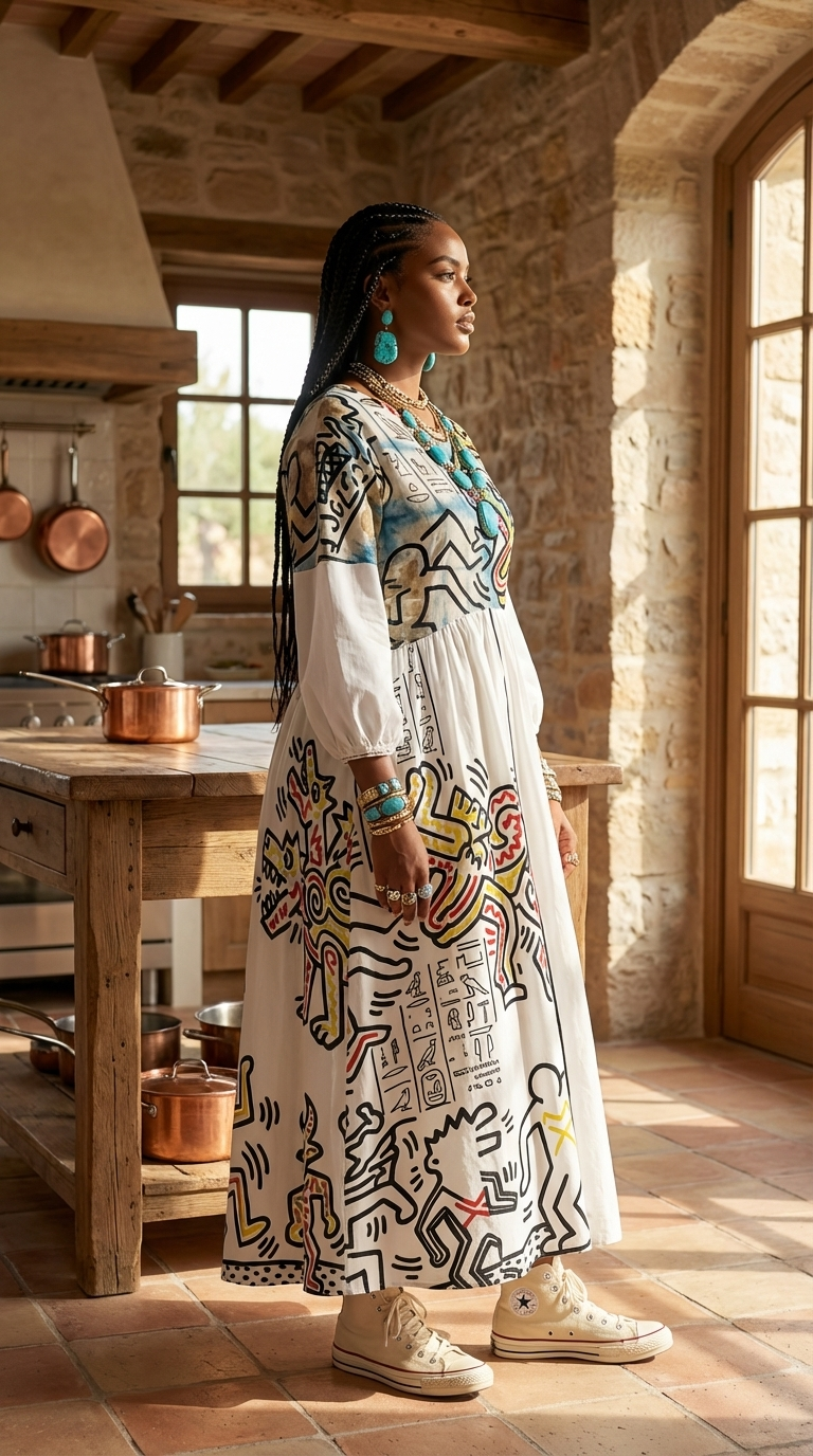 1990's Hieroglyphs Women's Long Sleeve Dress