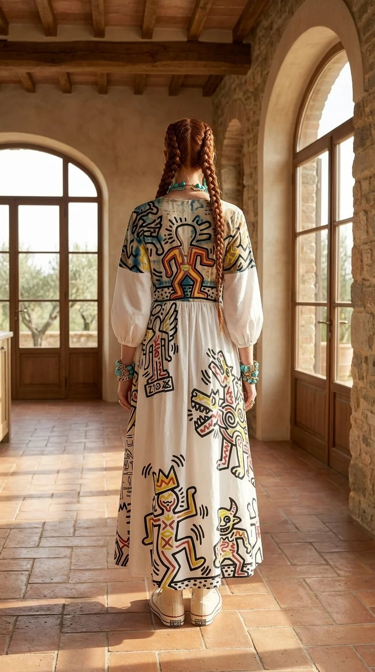 1990's Hieroglyphs Women's Long Sleeve Dress