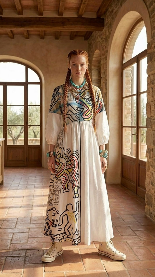 1990's Hieroglyphs Women's Long Sleeve Dress