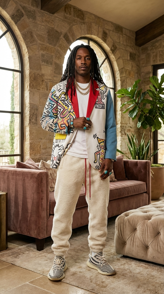 1990s Hieroglyphs Men's Casual Cotton Blazer