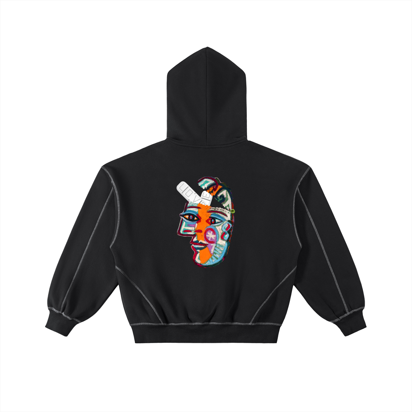 Love Bar Contrast-Stitched Boxy Fleece Zip Hoodie