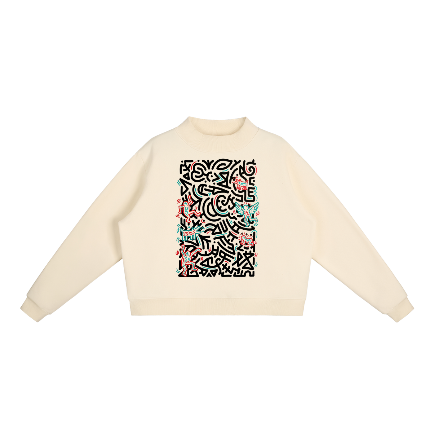 SQUIGGLE Essential Fleece Mock-Neck Crew Sweatshirt