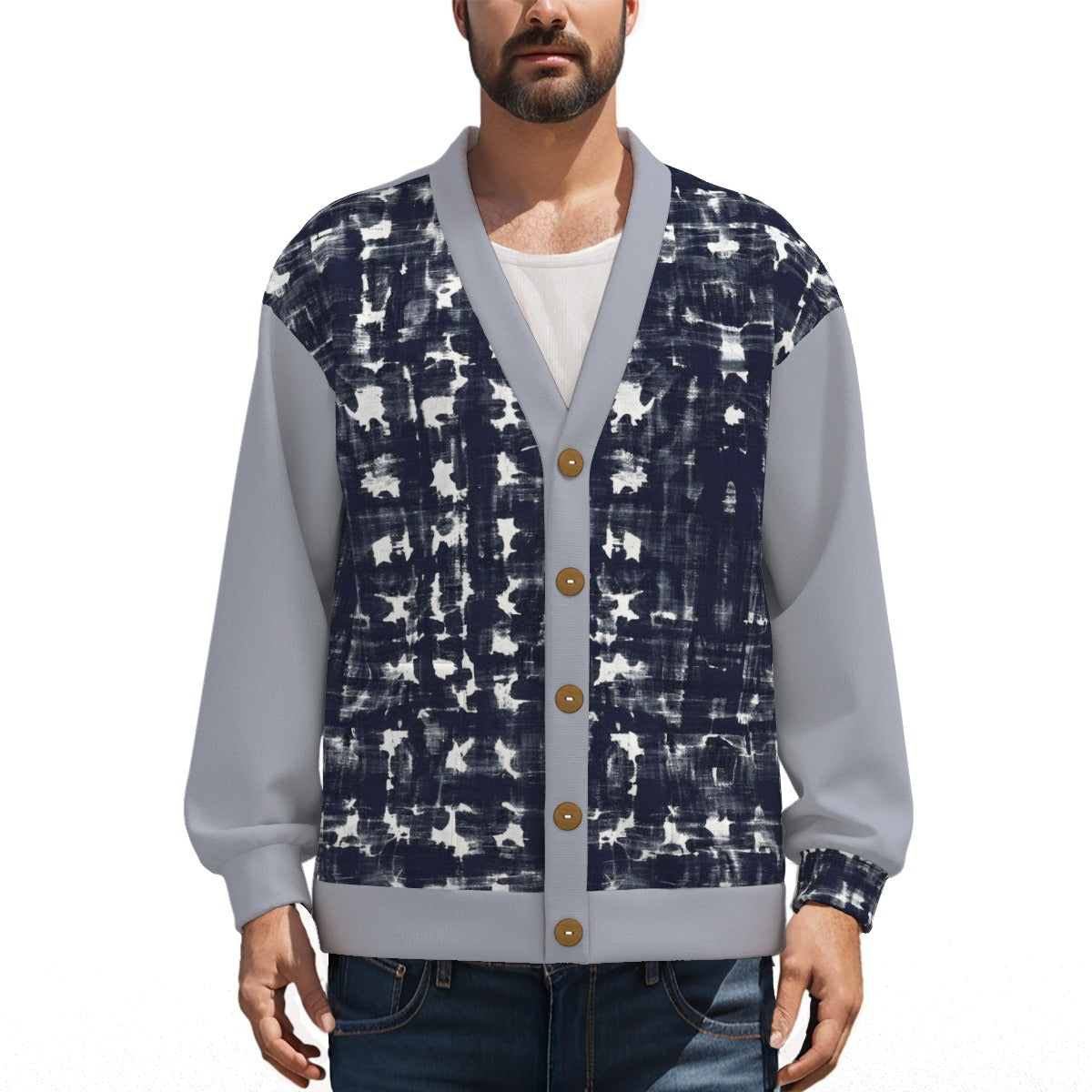 Shibori Print Unisex Knitted Fleece Cardigan