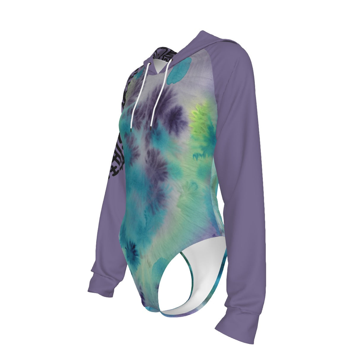 Watercolor Squiggle Art Women's Raglan Sleeve Hooded Bodysuit
