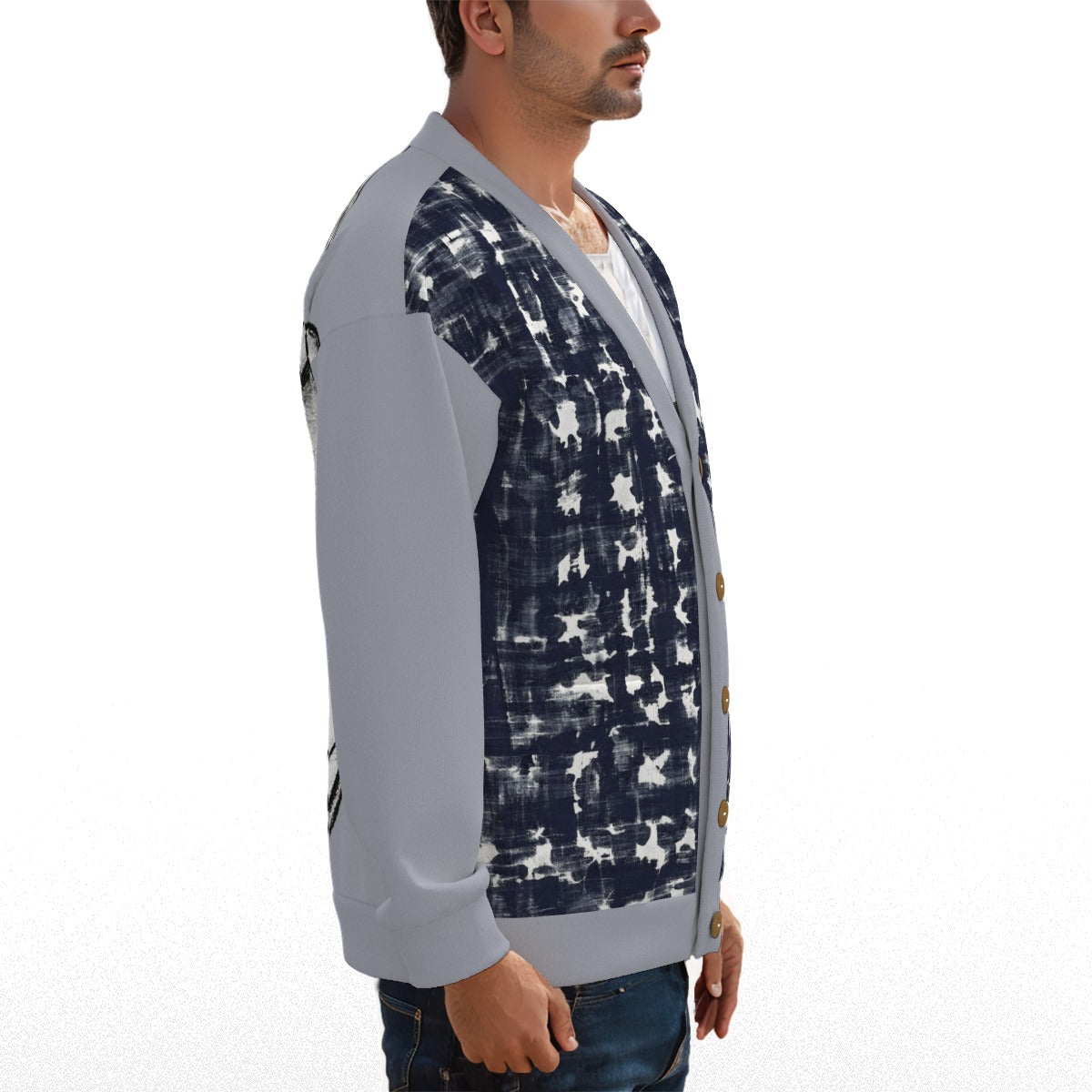 Shibori Print Unisex Knitted Fleece Cardigan