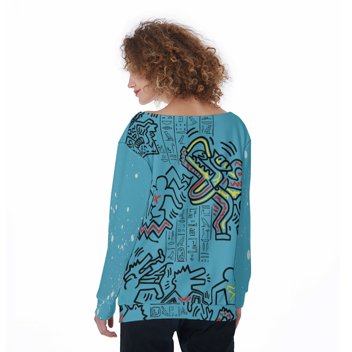 1980's Glyphs Women's Off-Shoulder Sweatshirt