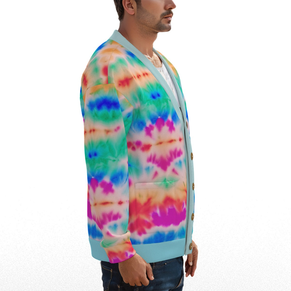 Shibori Rainbow Unisex Knitted Fleece Cardigan