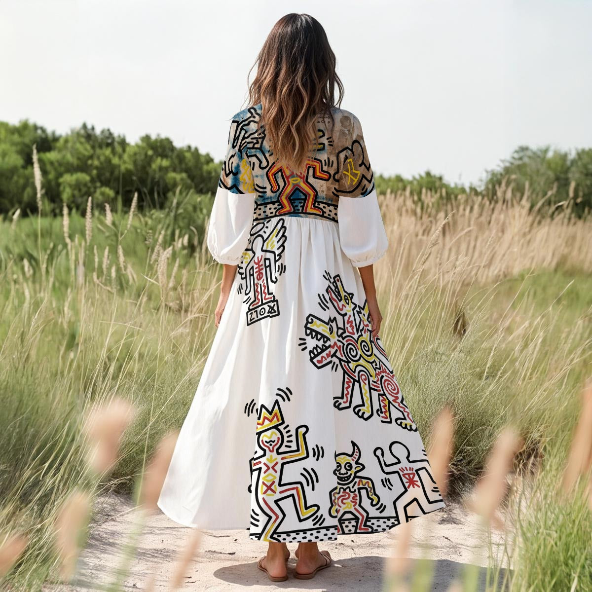 1990's Hieroglyphs Women's Long Sleeve Dress