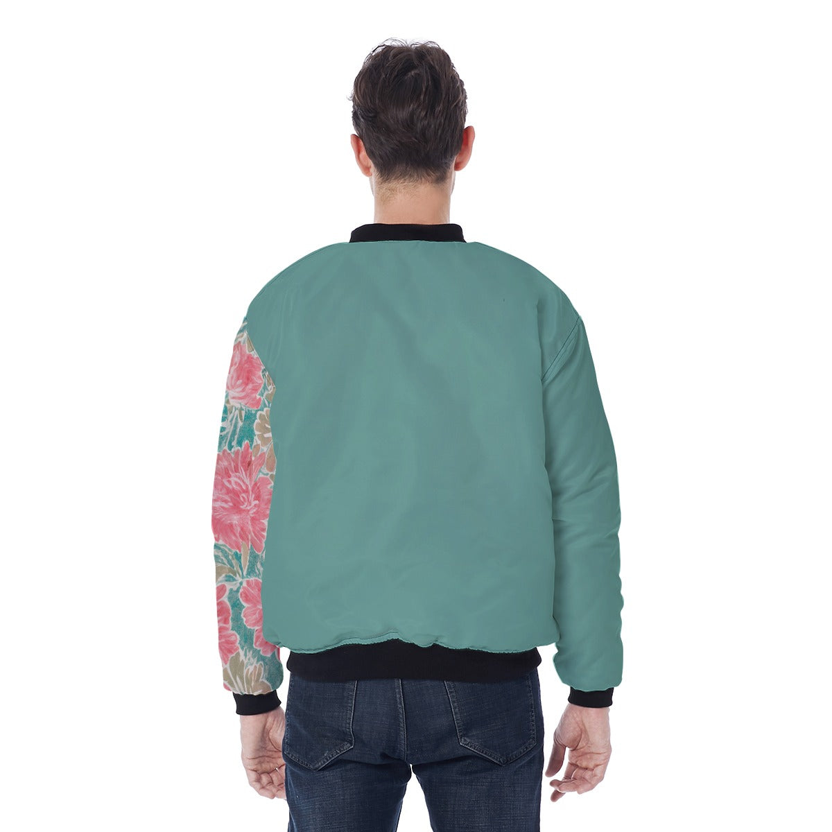 Water Color Floral Print Bomber Jacket With with Sleeve Pocket