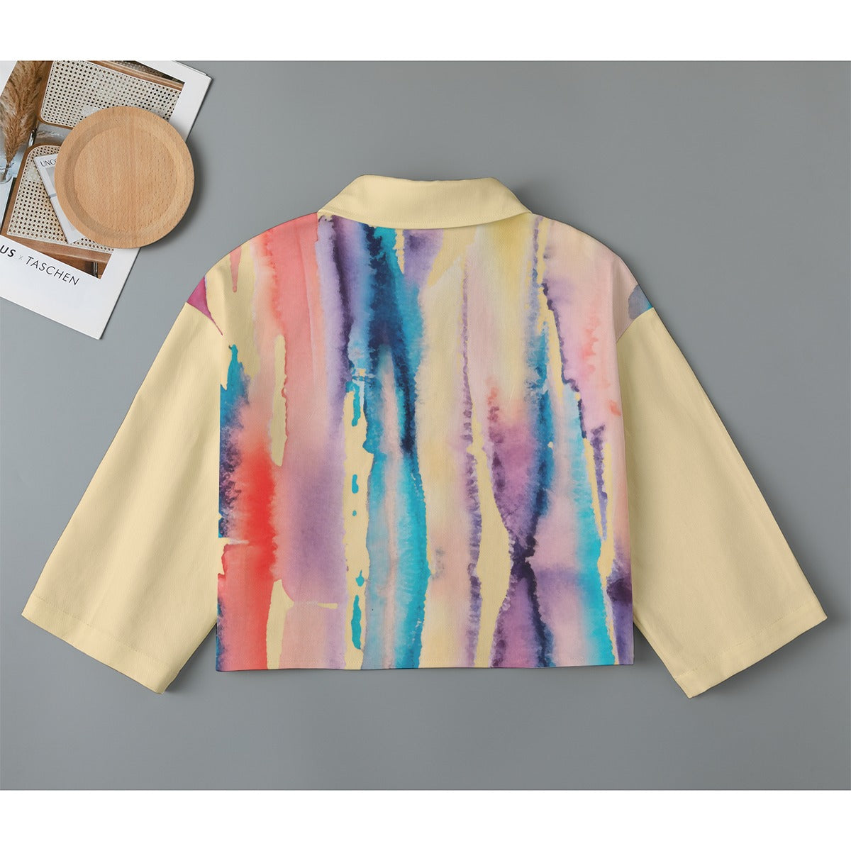 Drip n Lit Watercolor Print Women's Cropped Cotton Jacket