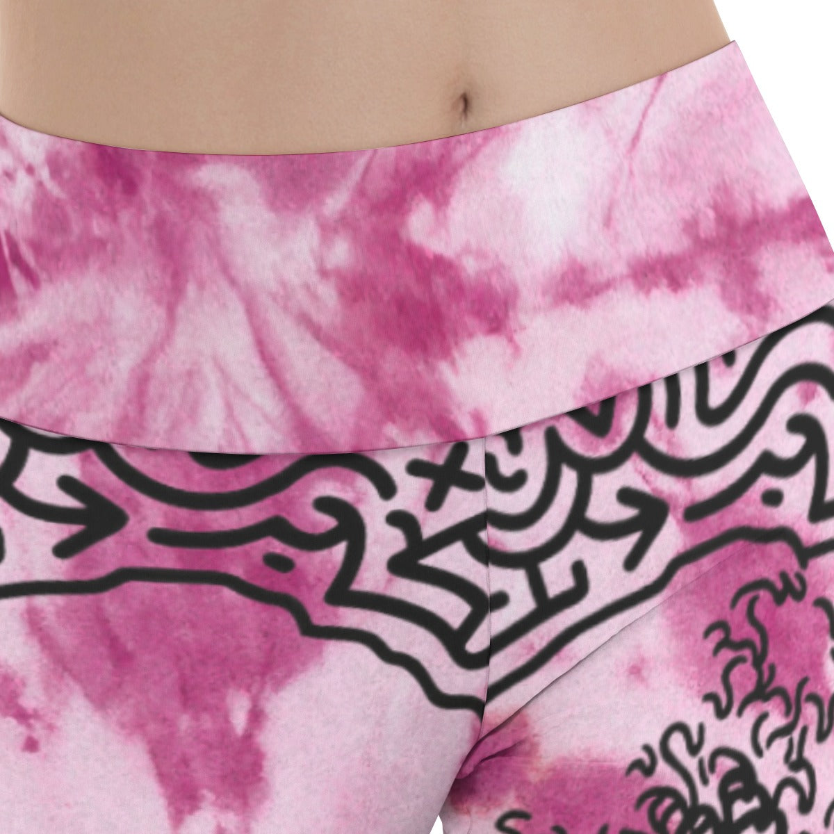 Shibori Blush Wave Women's Fold Waist Yoga Pants