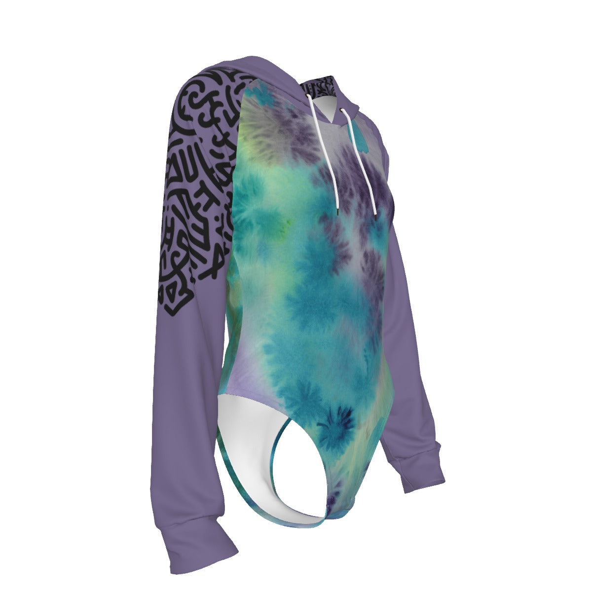 Watercolor Squiggle Art Women's Raglan Sleeve Hooded Bodysuit