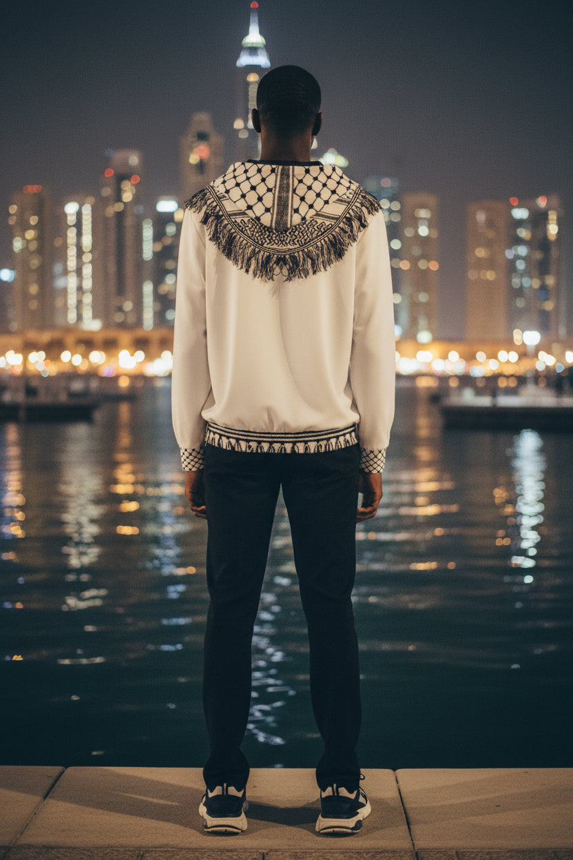 Kufiya Keffiyeh Cuff Splash Unisex Cotton Zip Hoodie
