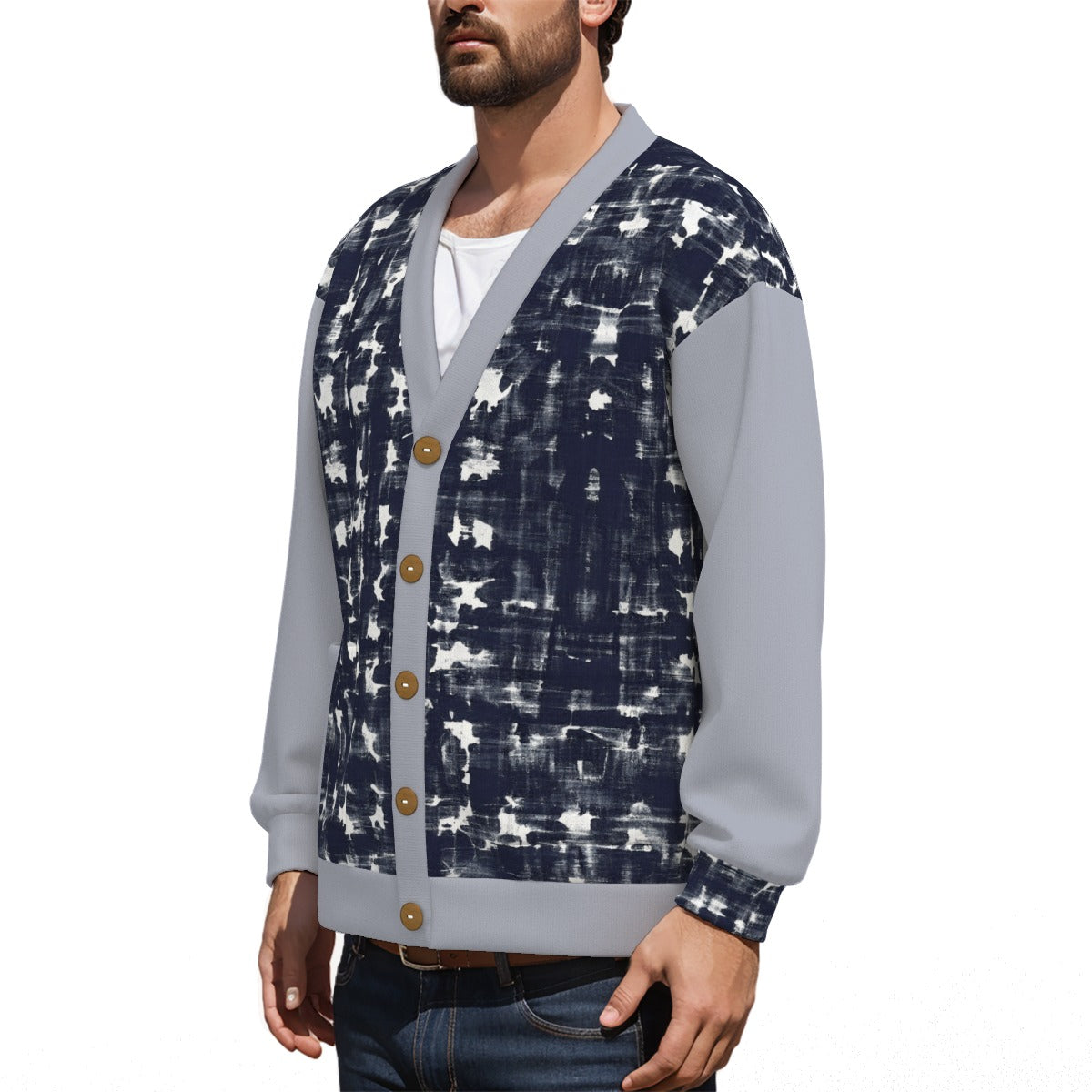 Shibori Print Unisex Knitted Fleece Cardigan