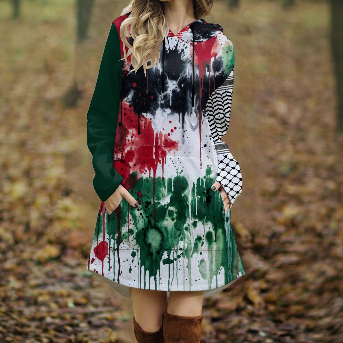 Keffiyeh Print Women's Longline Hoodie Dress