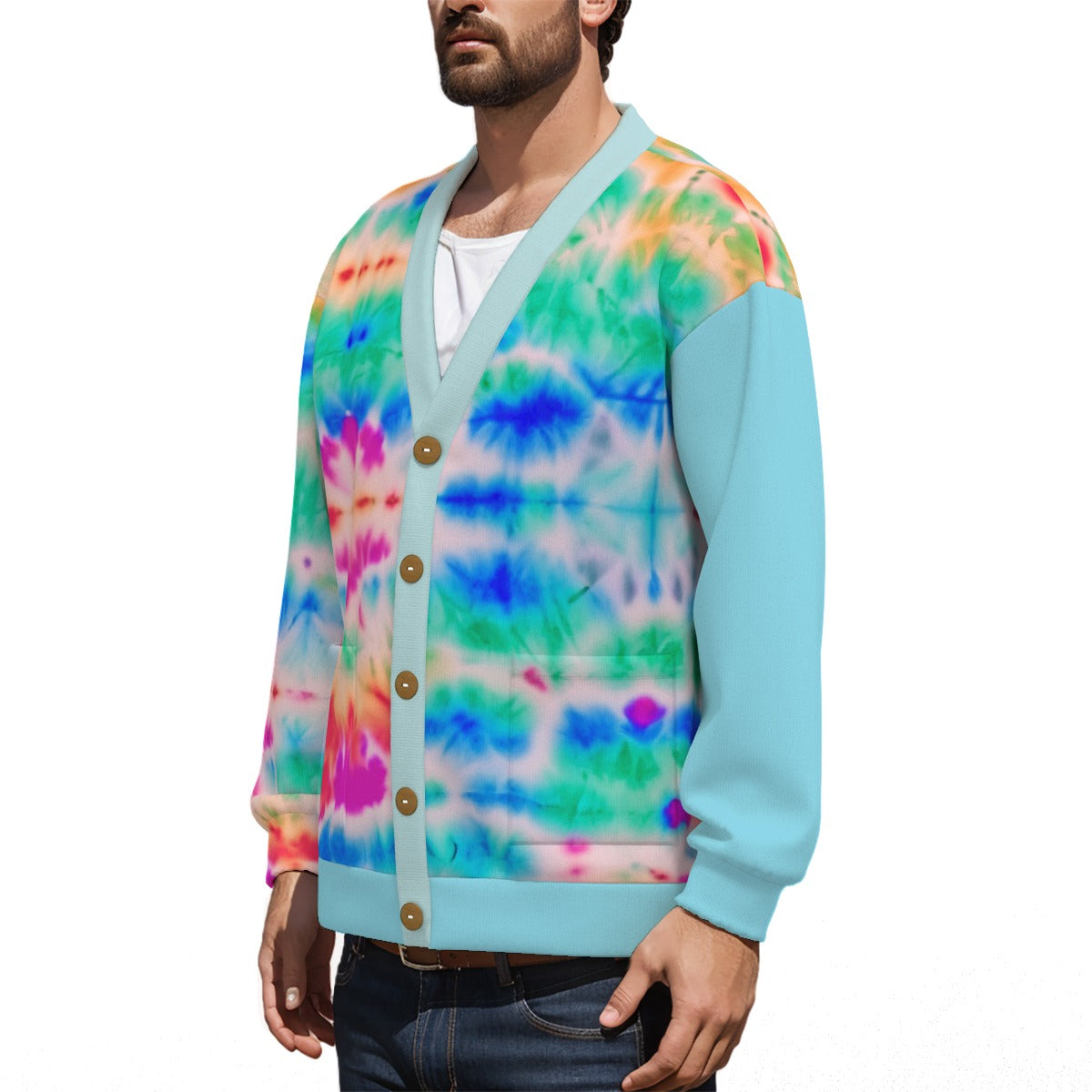 Shibori Rainbow Unisex Knitted Fleece Cardigan