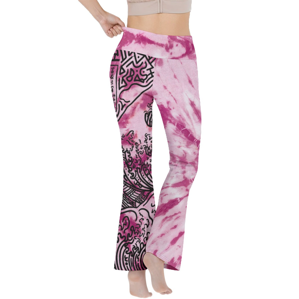 Shibori Blush Wave Women's Fold Waist Yoga Pants
