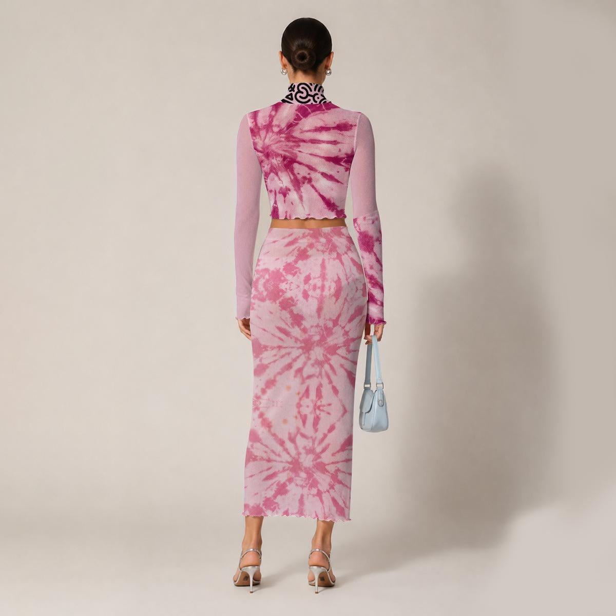 Tye Dye Swirl Women's High Neck Skirt Set With Thumb Hole