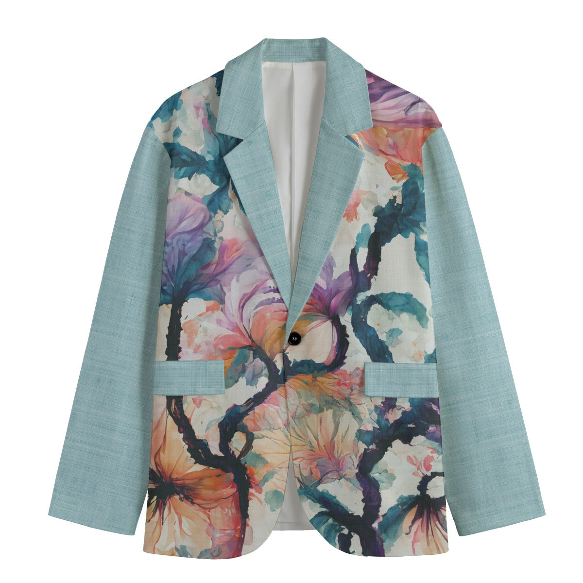 Watercolor Brushed Orchids Cotton Blazer Jacket