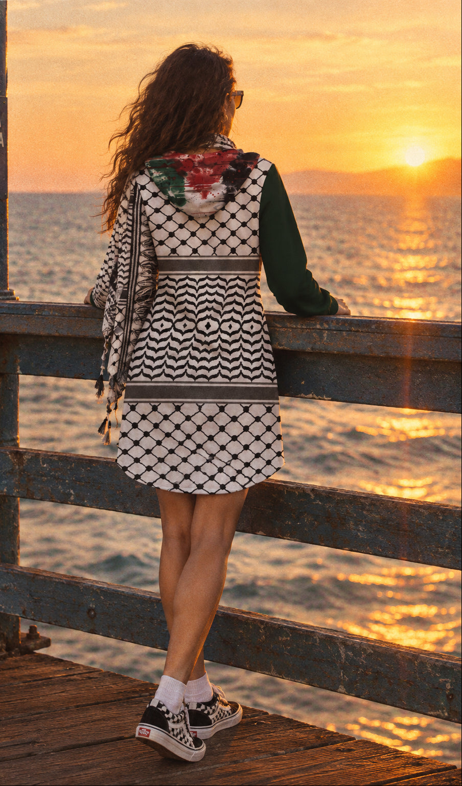 Keffiyeh Print Women's Longline Hoodie Dress