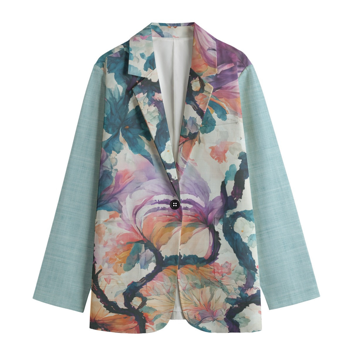 Watercolor Floral Women's Leisure Blazer in 100% Cotton