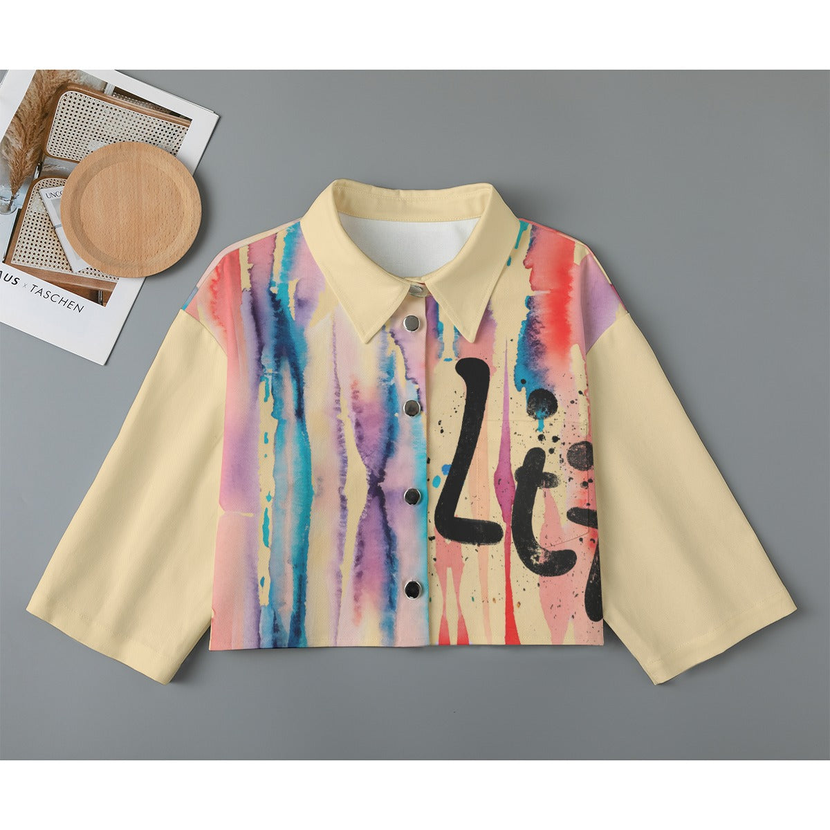 Drip n Lit Watercolor Print Women's Cropped Cotton Jacket