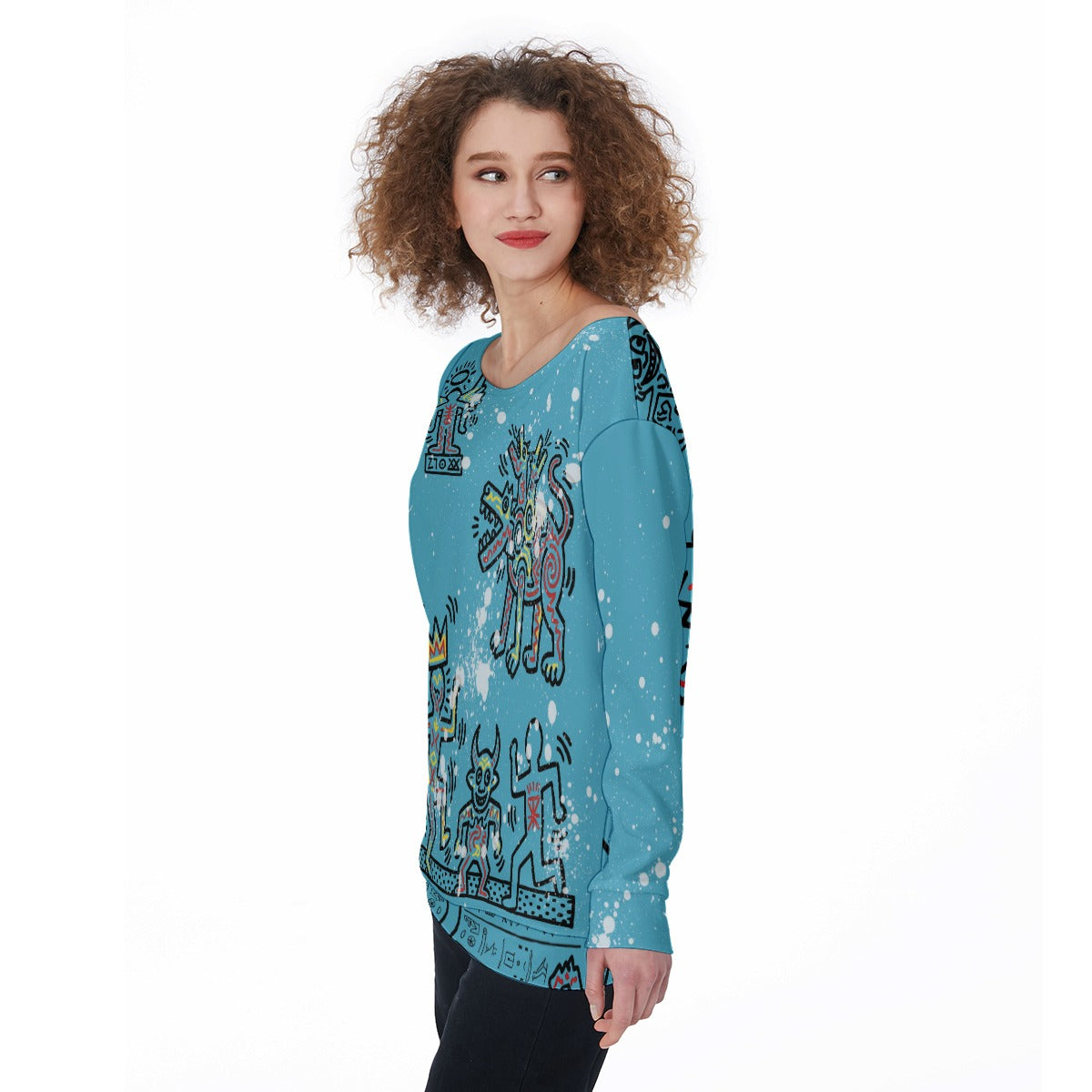 1980's Glyphs Women's Off-Shoulder Sweatshirt