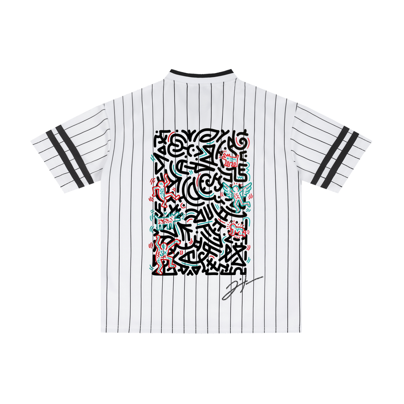 Squiggle It Unisex Striped Loose V-Neck T-Shirt