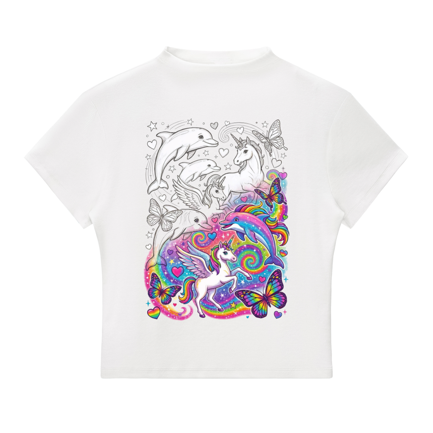 The KnarF AsiL Dolphin Unicorn Butterfly Essential Slim Fit Mock Neck T-Shirt