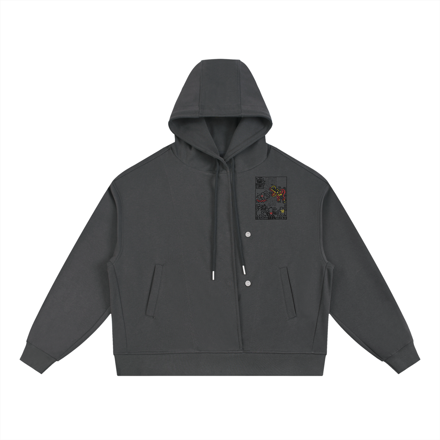 Boxy Button Placket Hoodie