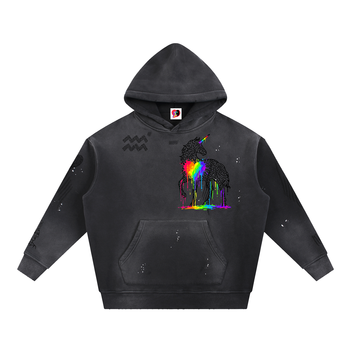 SQUIG Vintage Washed Frayed Fleece Hoodie
