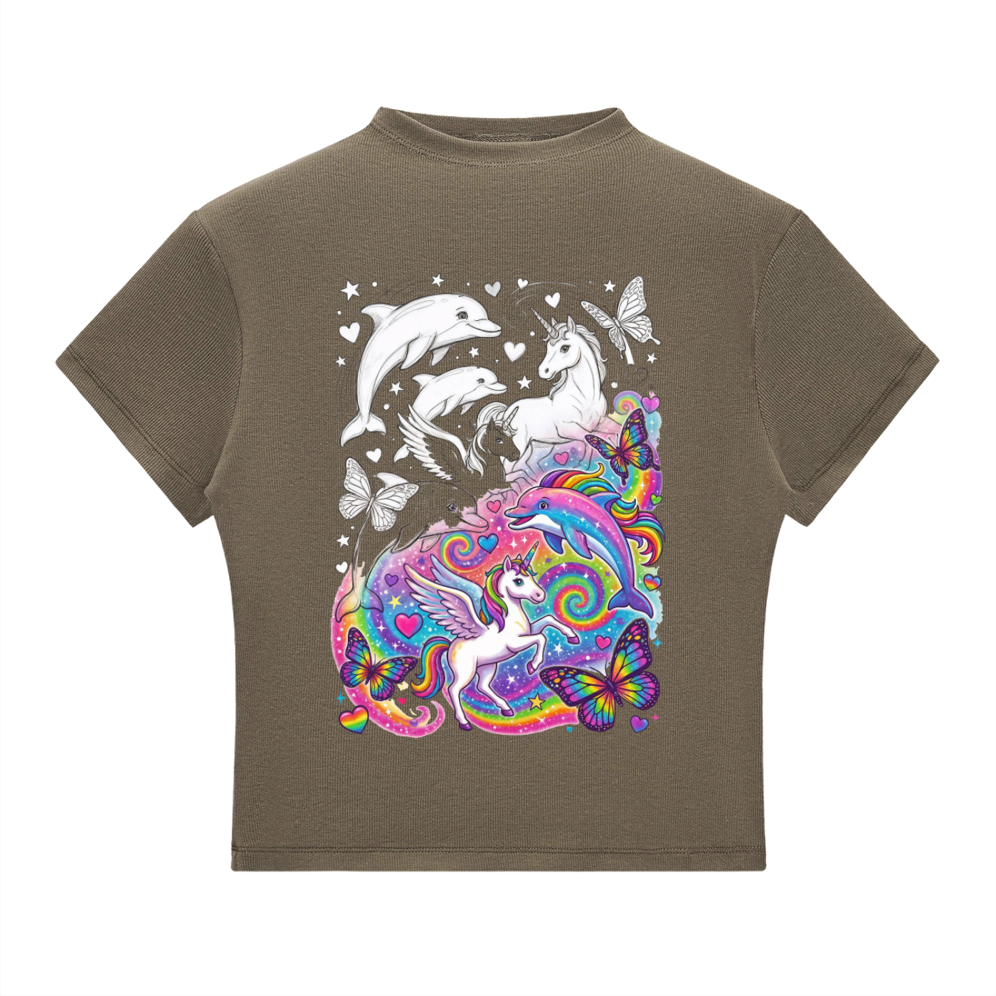 The KnarF AsiL Dolphin Unicorn Butterfly Essential Slim Fit Mock Neck T-Shirt