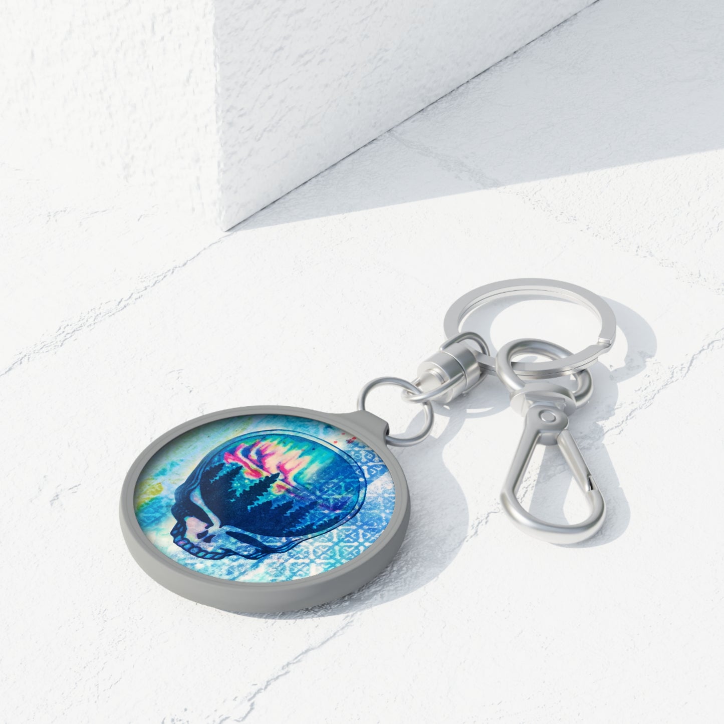 Aurora Borealis Skull Keychain Keyring Tag