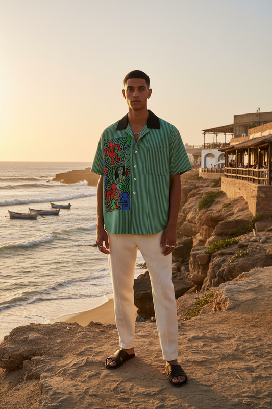 Lean Machine Perc Up Unisex Striped Boxy Contrast Collar Shirt