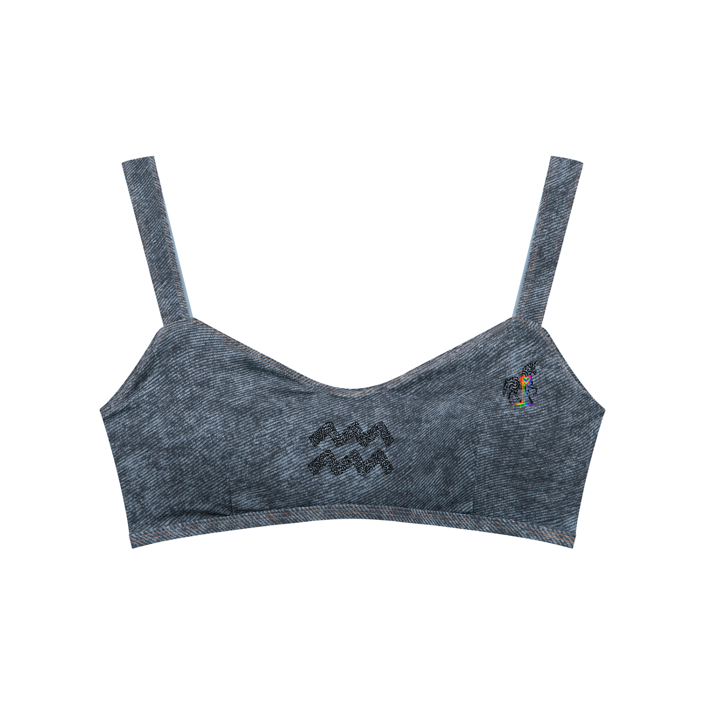 SQUIGGLE Women's Faux Denim Sports Bra