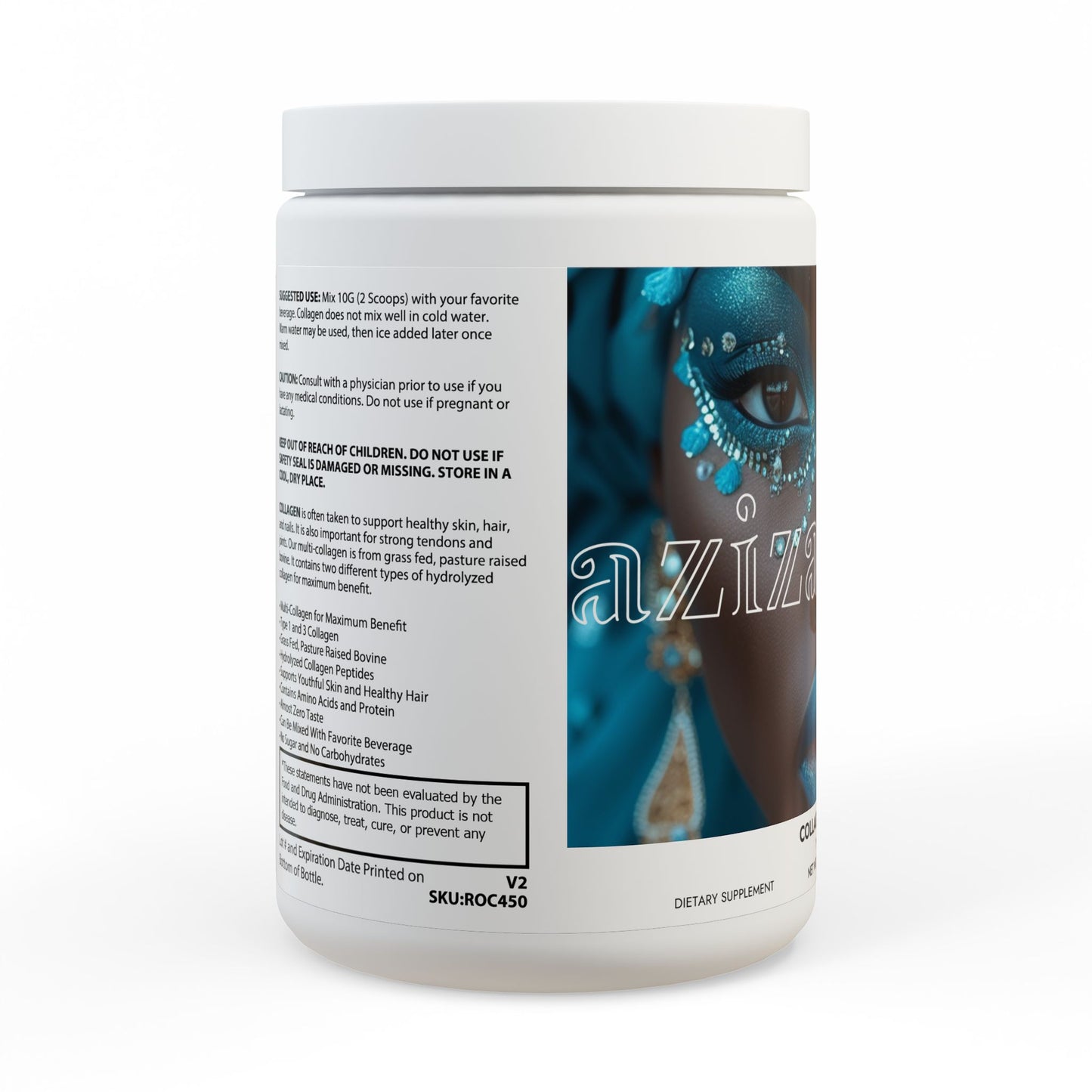 Collagen Peptides Type I & III Supplement (350g, 12.3oz) by Aziza & Fae